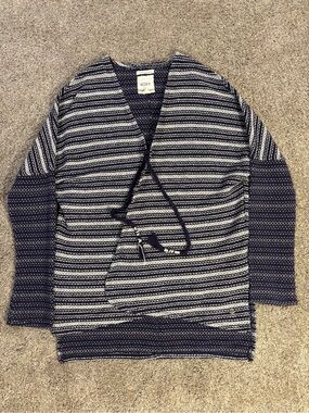 ROXY Women’s Blue White Striped Knit V-Neck Tie-Front Open Cardigan Sweater S
